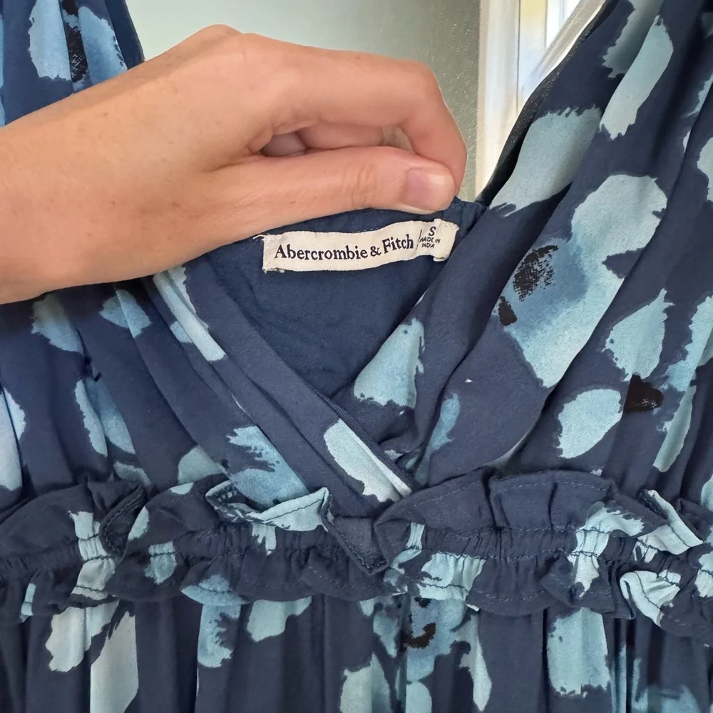 Abercrombie & Fitch Navy Maxi Dress with Light Blue Floral Print